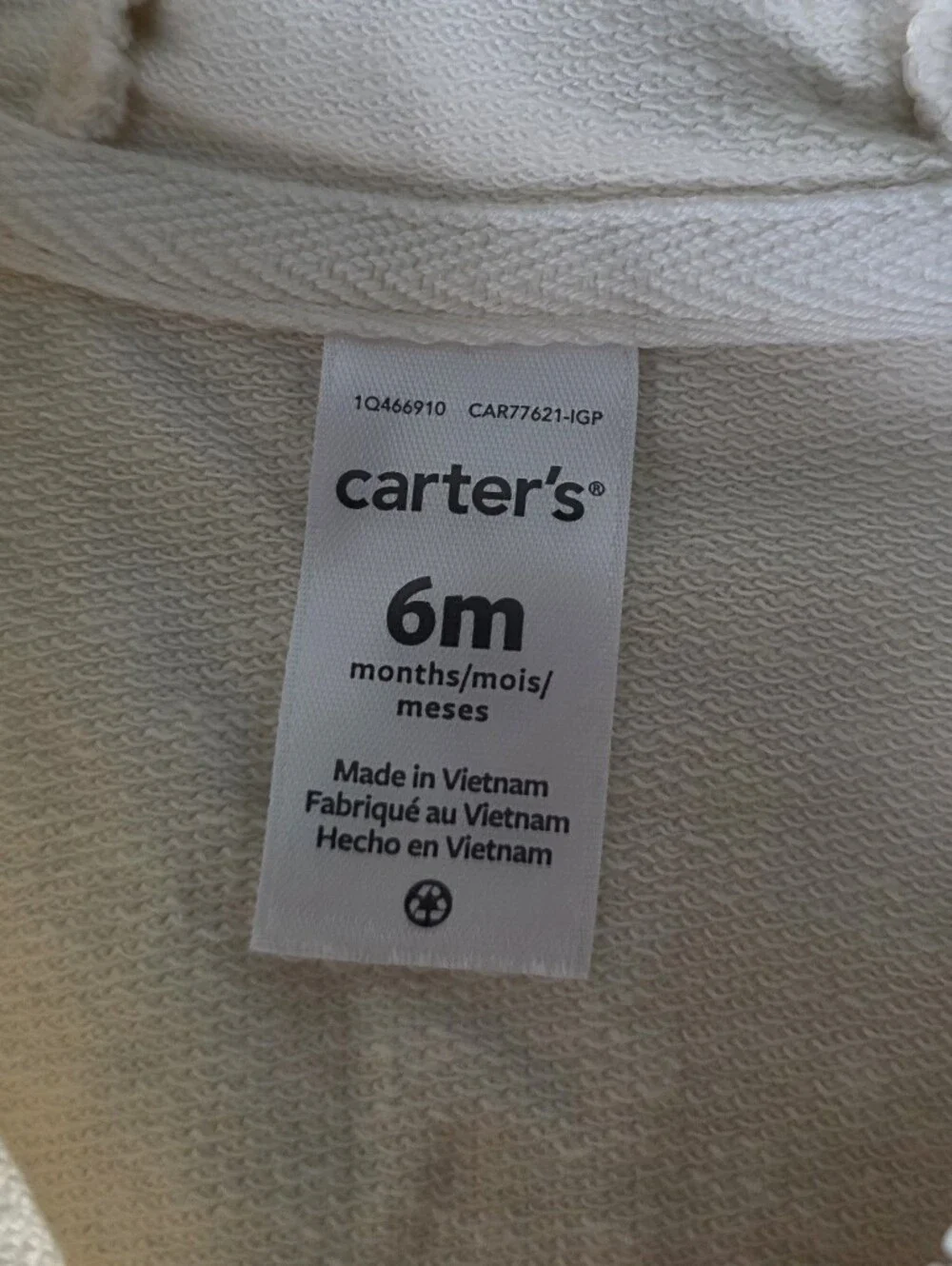 Carters Baby Girl Off White Cream Zip up Jacket 6m